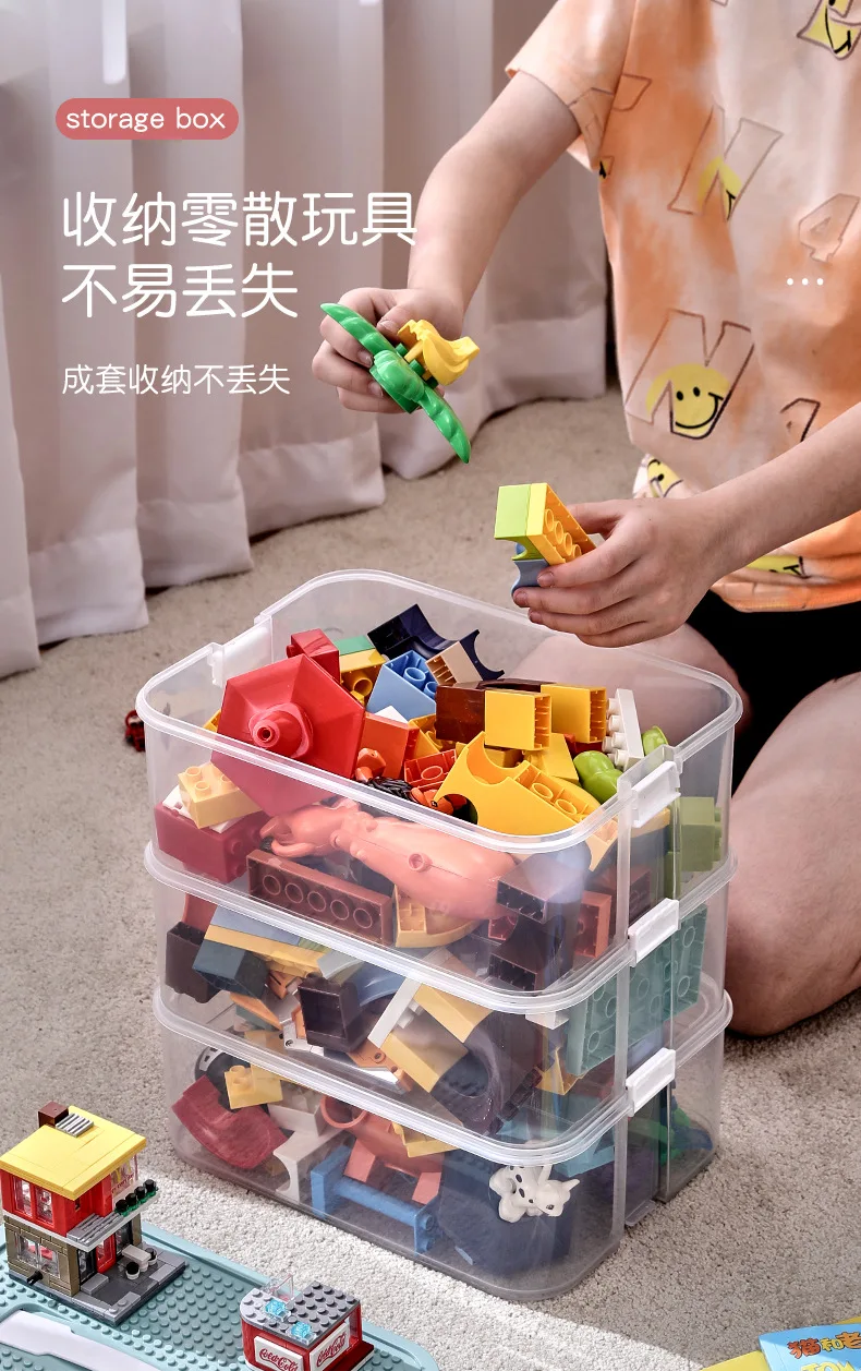 Caja de almacenamiento de bloques de construcción de Lego de partículas  pequeñas, caja de clasificación de piezas particionadas de múltiples capas,  juguete para niños, bloque de construcción Bo