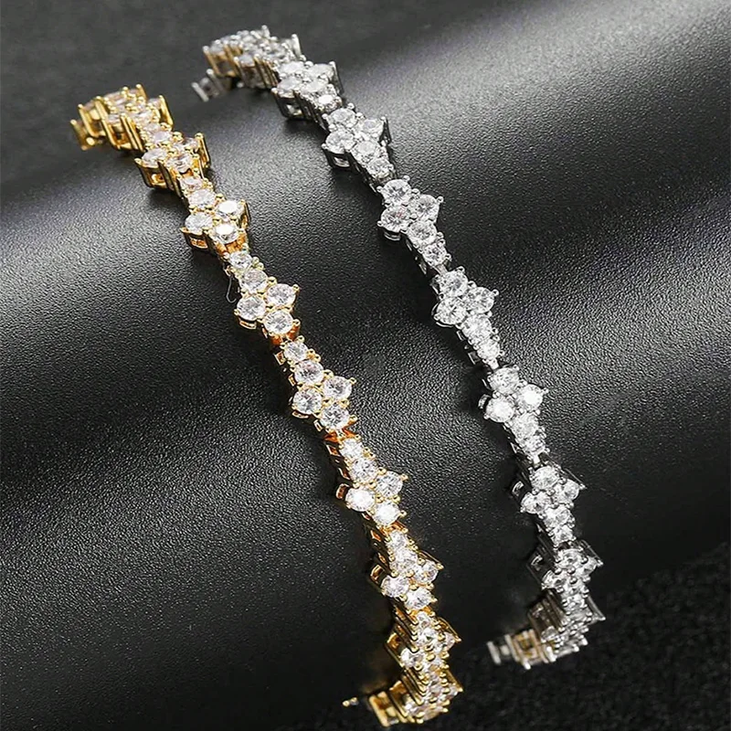 Round Stone Star Cubic Zirconia Bracelet Hip-Hop Jewelry For Men Shiny Elegant Fashion Accessory Classic Gift For Birthday