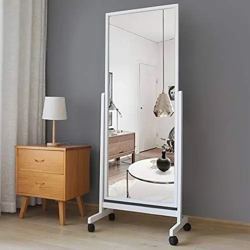

Length Mirror Floor Mirror with Wheels, 64"x22", Large Standing Mirror Tilting Mirror Swivel Mirror with Wood Frame &amp