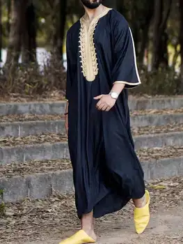 New Traditional Muslim men's robe, fashionable and luxurious Moroccan style embroidered men's robe, casual worship robe
