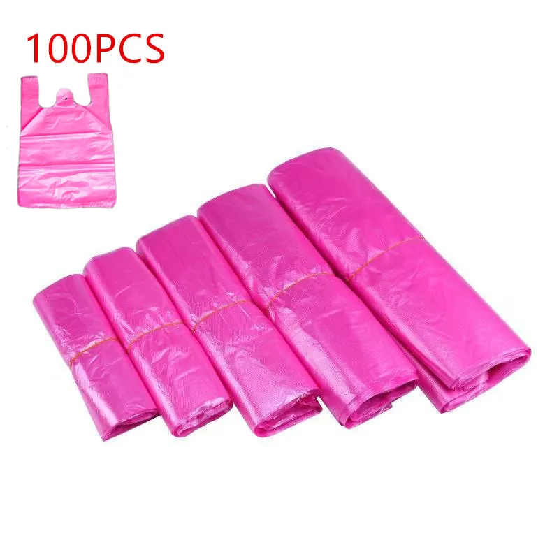 100pcs5SizesPinkCarryOutBagsGiftBagRetailSupermarketGrocery