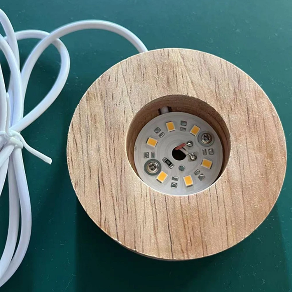 Lamp Holder Led Solid Wood Lamp Holder USB Data Cable 6 Built-in LED Lamp Beads Switch Wooden Light Base Night Light
