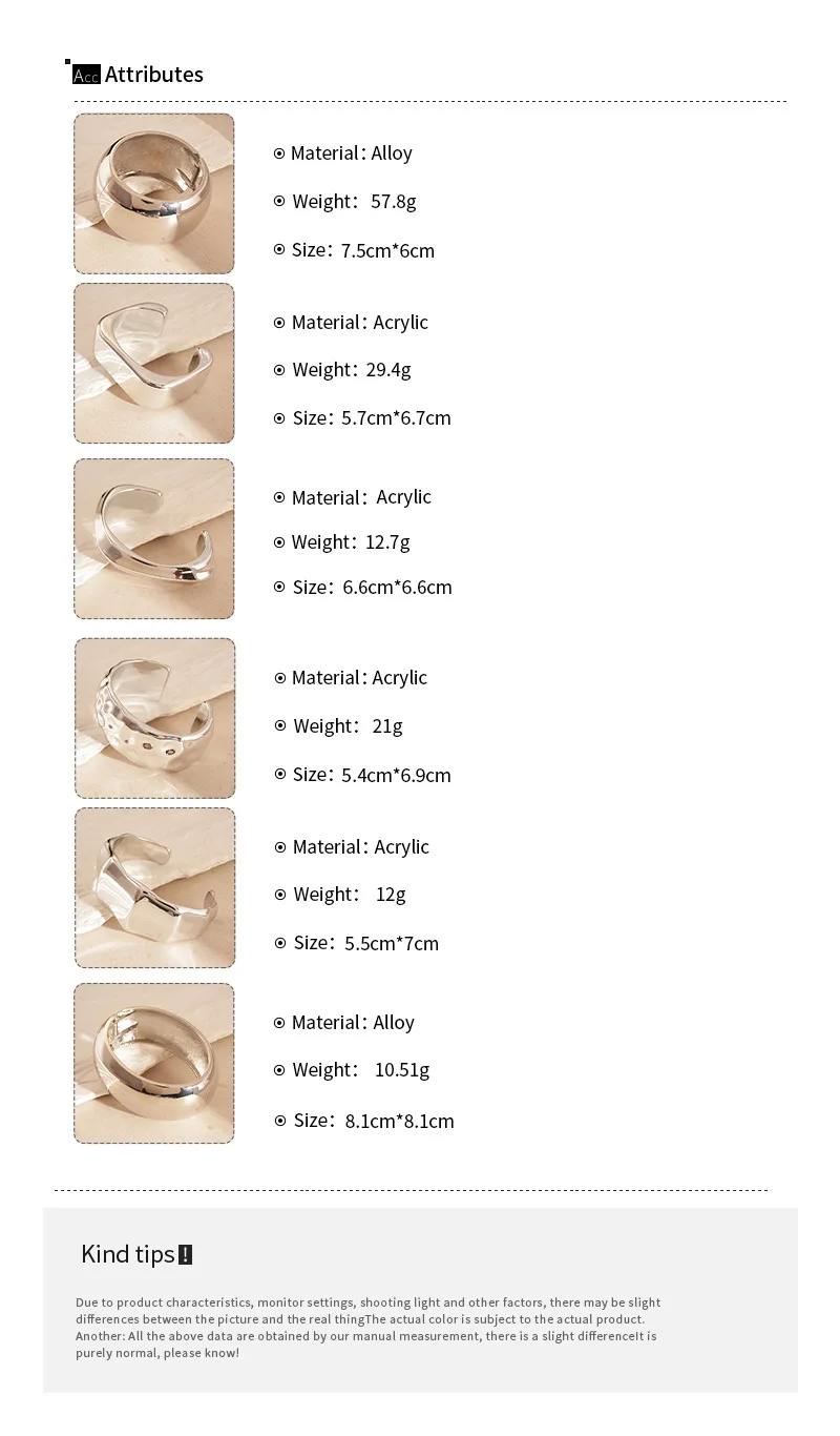 11 Styles Silver Color Acrylic Bracelet for Women Men Irregular Geometric Wide Bracelets Cuff Bangles Hand Jewelry Pulseras 6