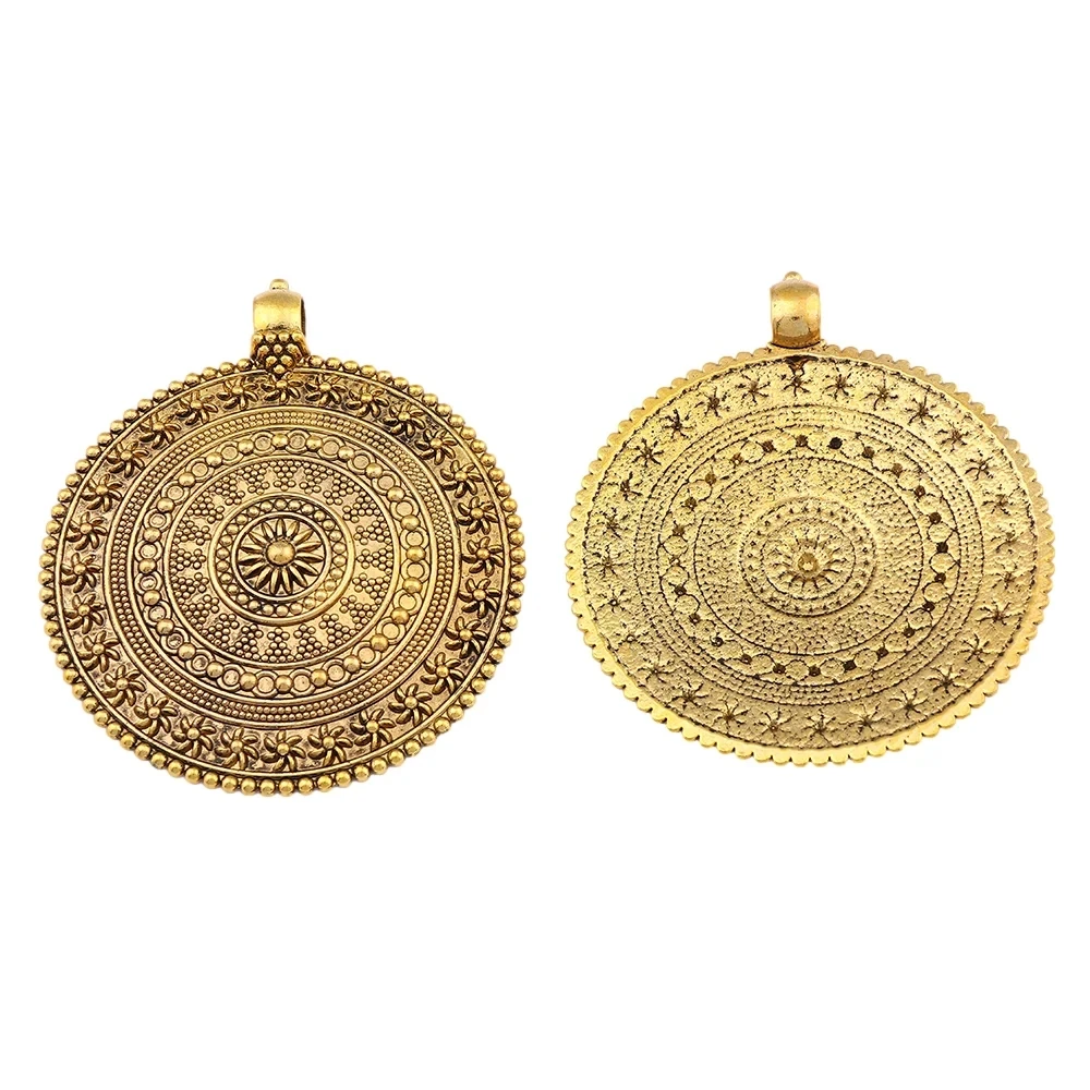 2pcs Antique Silver/Golden Boho Large Round Medallion With