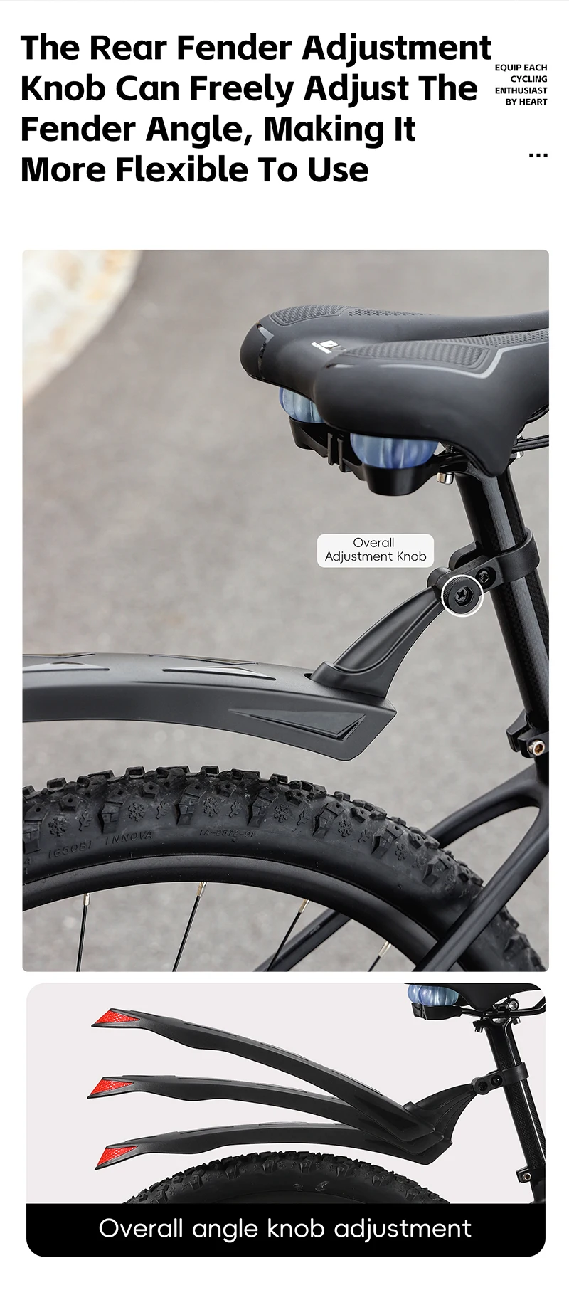 WEST BIKING 2 Stück Reflektierende Fahrradschutzbleche Langlebige Verstellbare Schutzbleche MTB Fahrrad Vorder- und Hinterradschutzblech Fahrradzubehör für 26-27,5 Zoll – Detail 7