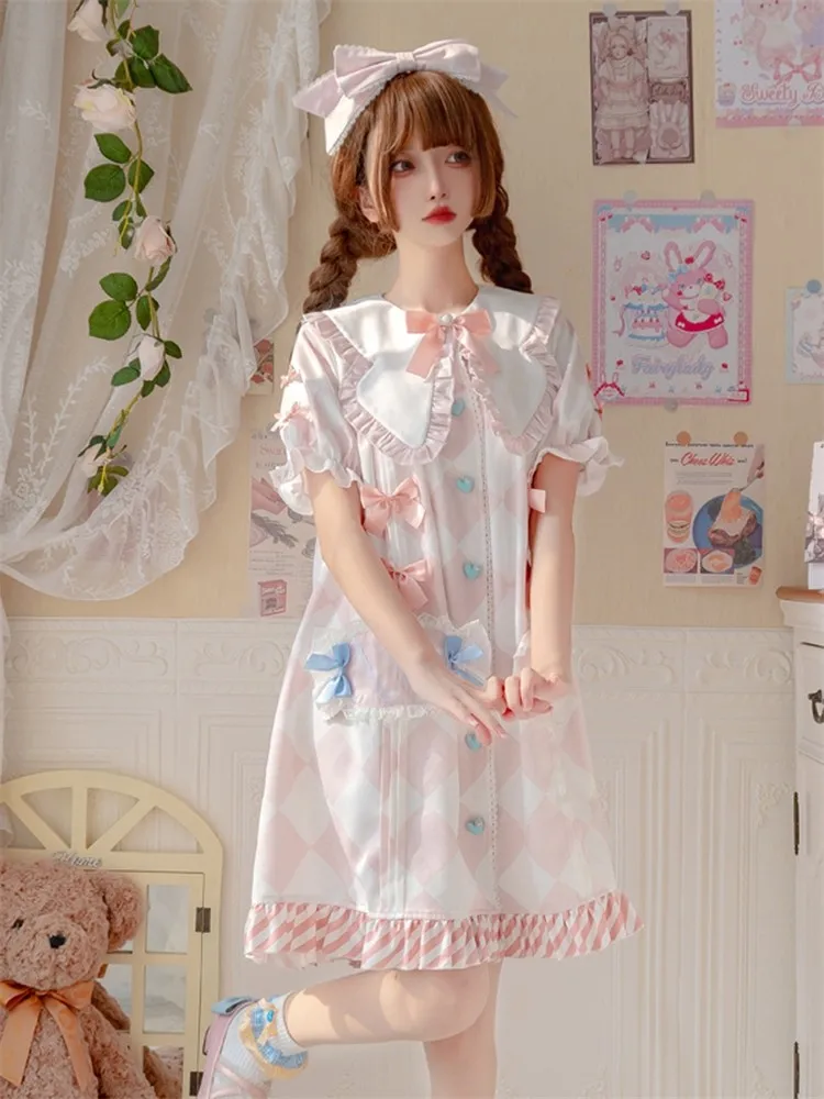 

Кукла Лолита Op розовая с коротким рукавом платье лоли Повседневный большой бант кавайная модная чайвечерние Косплей Аниме Девушки Повседневный японский Op