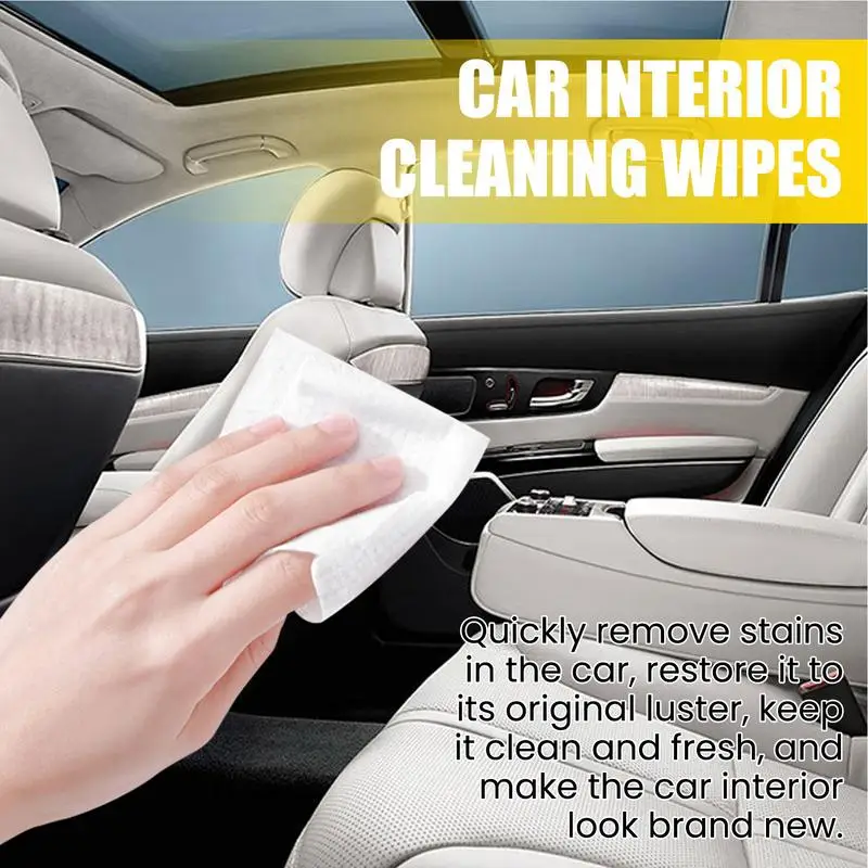 Car Cleaning Wipes Interior Dashboard Polish Pads Gloss Finish Shine Cleaner Dust Dirt Stains Remover Tool Resealable Wet Wipes