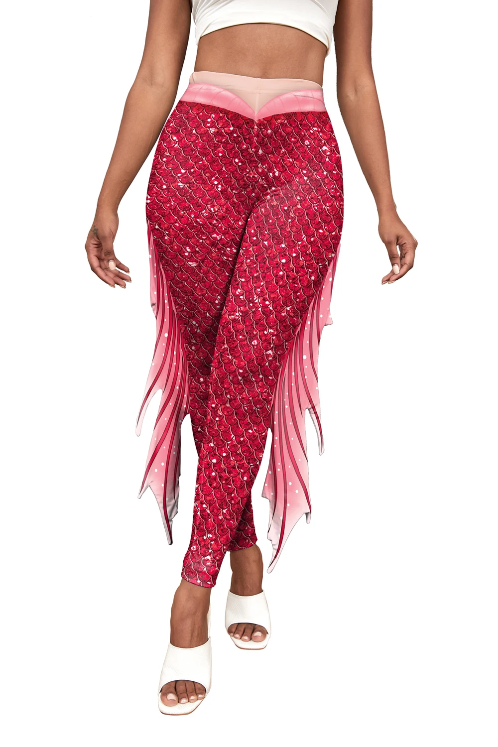 Nadanbao Bunte Meerjungfrau-Leggings für Damen, Fischschuppen-Druckhose, elastische Yoga-Strumpfhose, Outdoor, Urlaub, Party, Strandhose – Detail 11