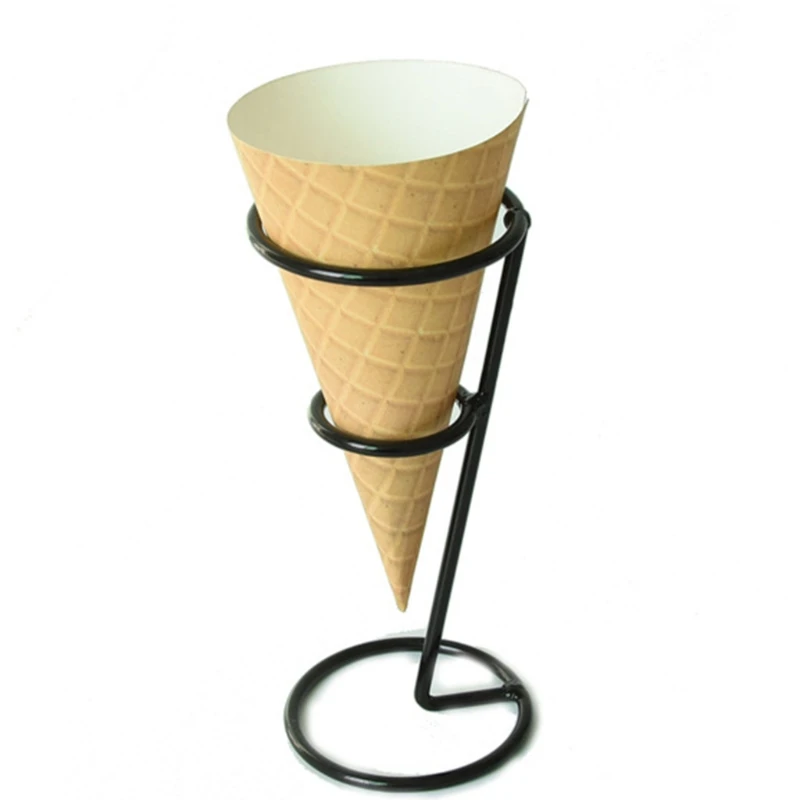 Ice Cream Cone Holder Black Iron Ice Cream Holder Cupcake Cones Stand Rack Display Snow Cones Sushi Hand Rolls Popcorn
