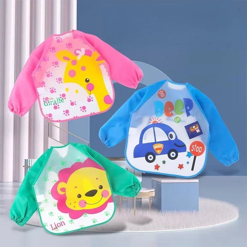 Cute Cartoon Animals Baby Bibs Waterproof Colorful Children Bib Full Sleeve Bibs Children Apron Long Sleeve Feeding Baby