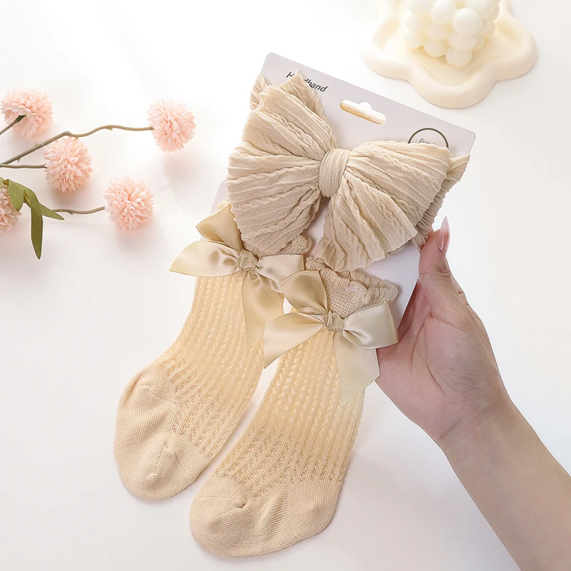 Adorable Baby Girls Socks and Headband Set with Delicate Knit Bow Detail for Special Occasions like Parties Weddings and