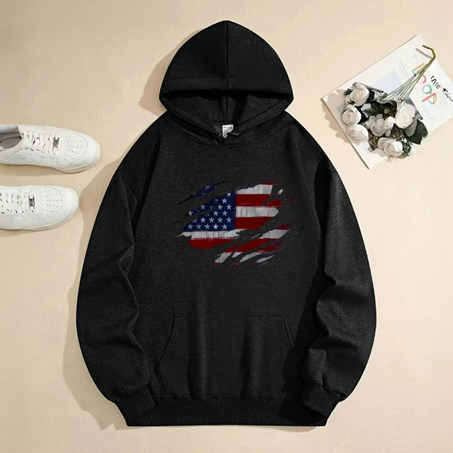 Distressed Flag Hoodie for Men - Black or Gray - Image 2