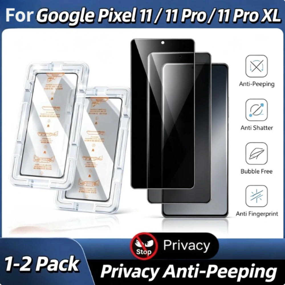 Privacy Tempered Glass Screen Protector, Easy Install, 9H Anti-Scratch Film (1-2 Pack)
