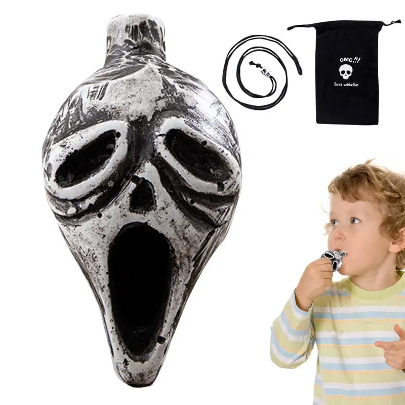 Death Whistle Screaming Whistle Instrument Skull Retro Aztec Death Halloween props Loudest with Human Sounding Screams