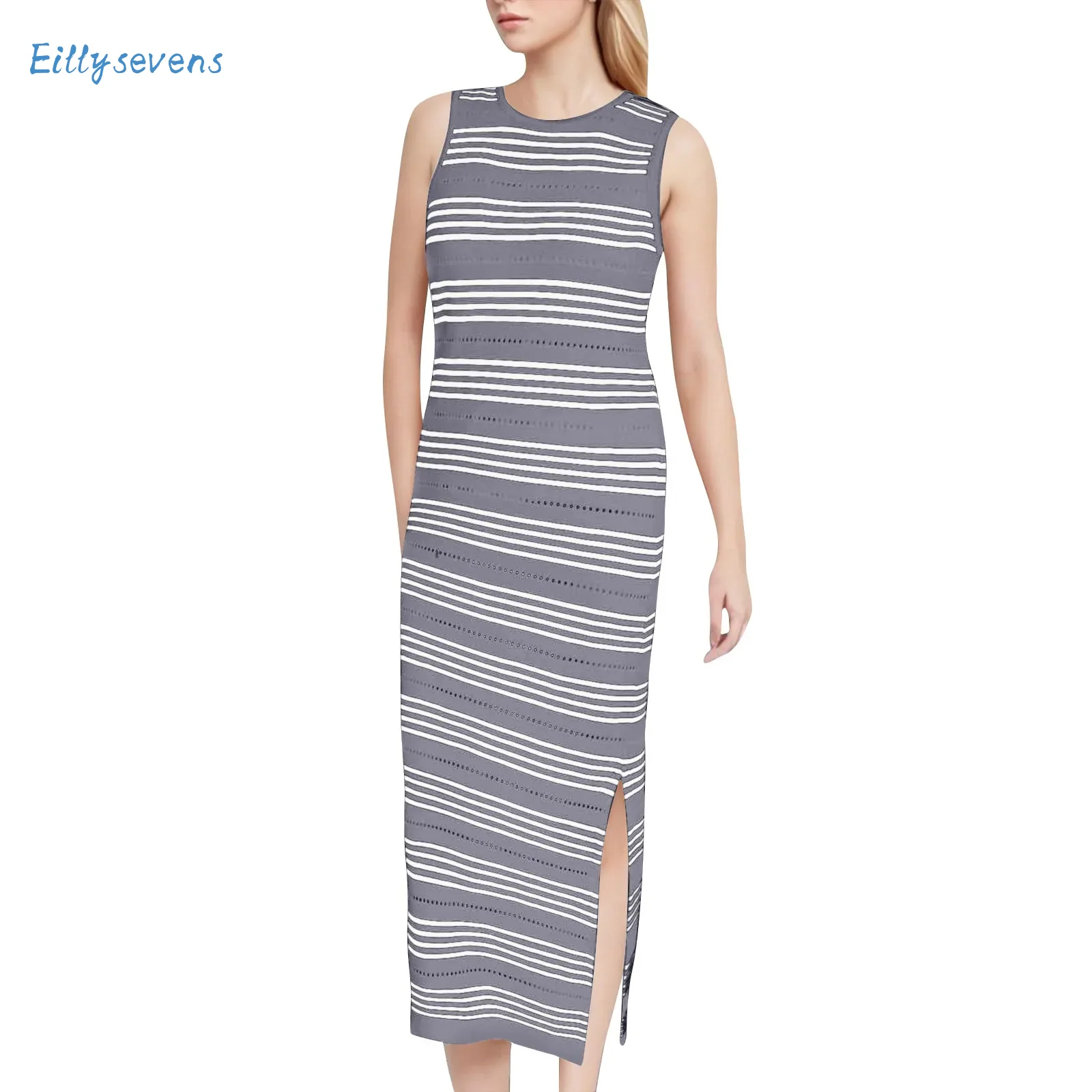 

Women'S Midi Dresses Summer New Bodycon Slit Tank Dress Daily Casual Fashion All-Match Long Fitted Dresses Classic Stripe Dress