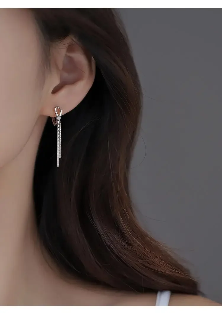 925 Sterling Silver Knot Earrings Temperament Simple Inlaid for Women Wedding Jewelry Accessories 4