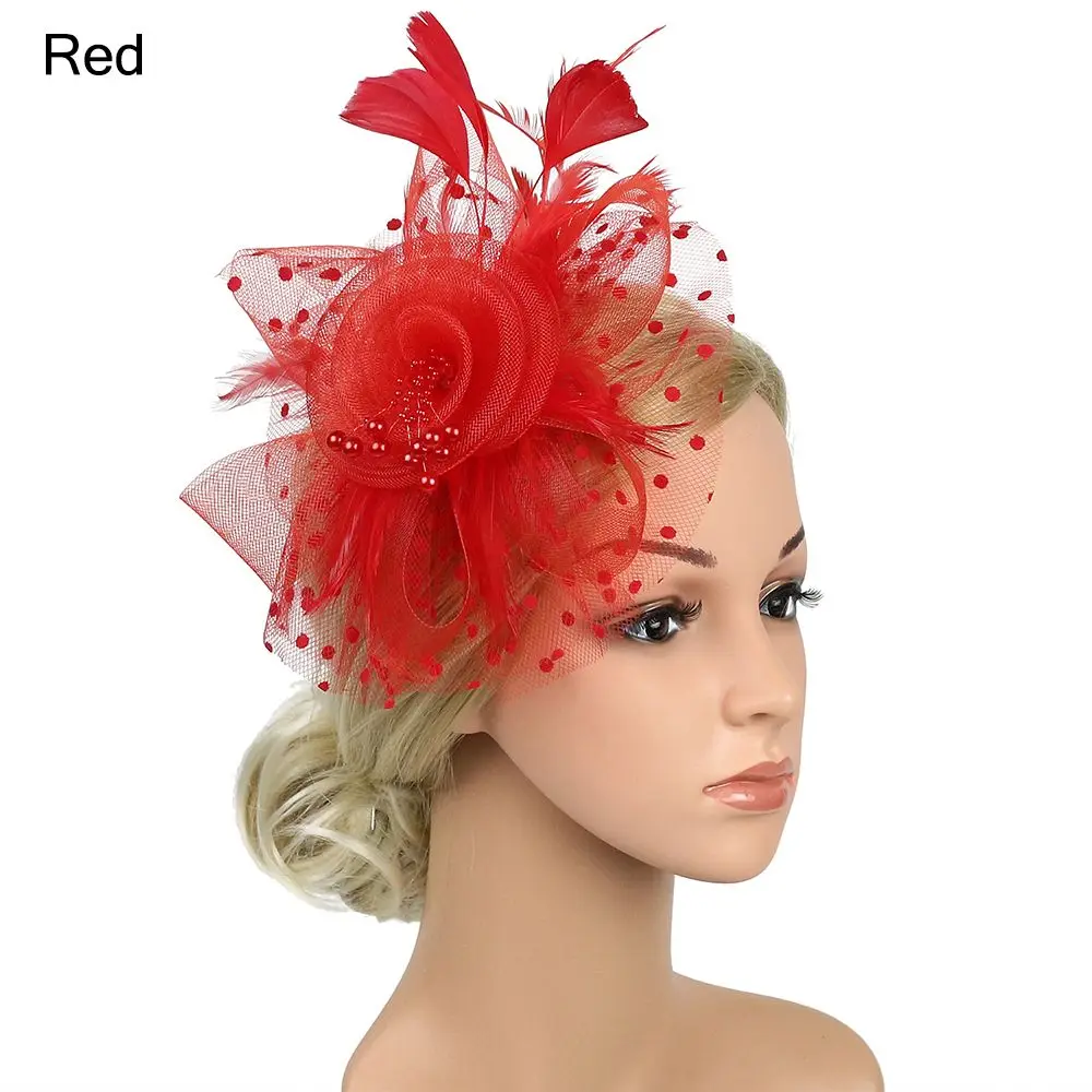 Elegant Women's Mesh Flower Feather Fascinator Headband and Hair Clip