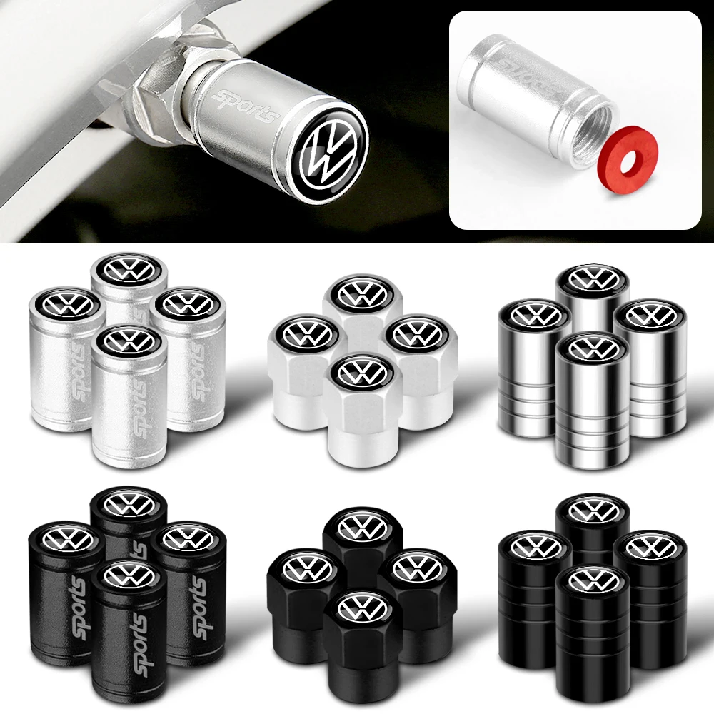 Tire Valve Caps Car Styling 3D Metal Wheel Stem Air Valve Caps Tire Dust Covers For Volkswagen R Rline Golf GTI Passat Touareg Polo Tiguan