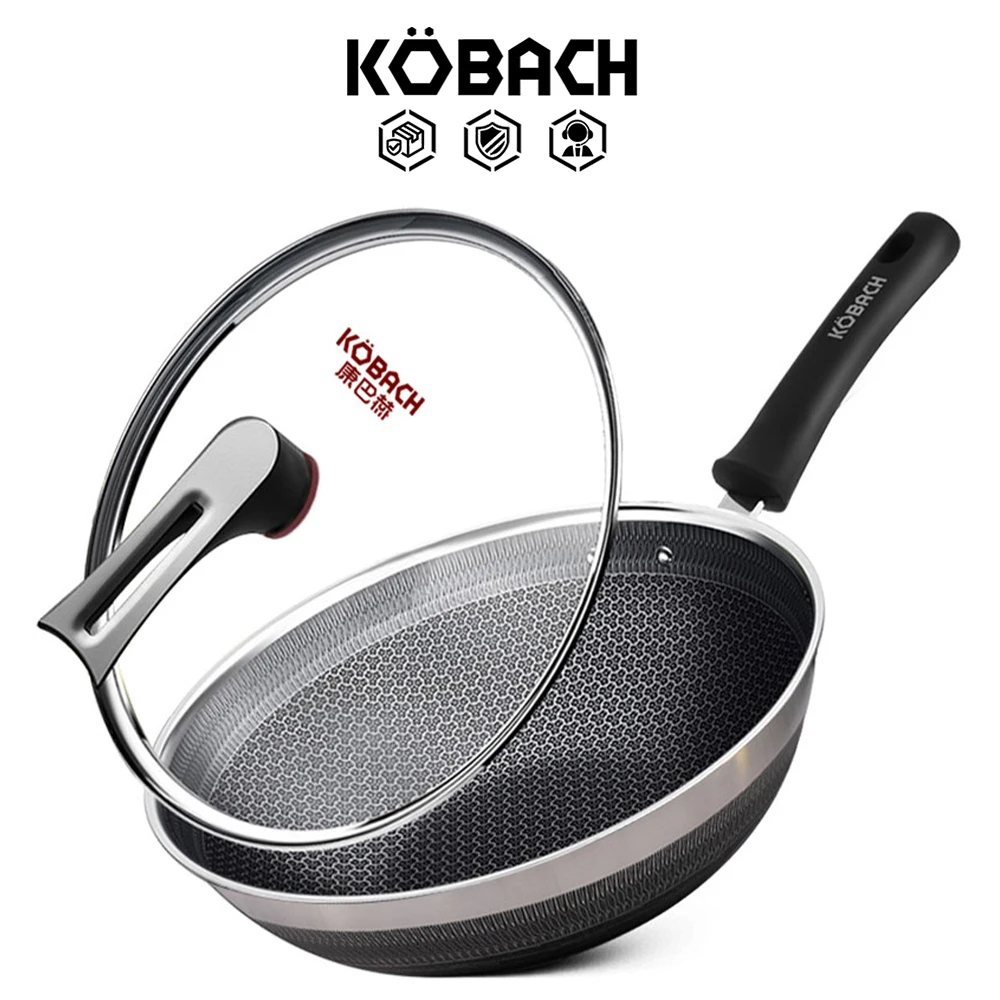 Kobach Kitchen Wok 32cm Nonstick Pan Stainless Steel Wok Wok