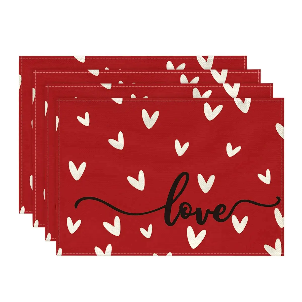 

Red Love Placemats Set of 4, 12x18 Inch, Holiday Table Mats for Party, Kitchen, Dining Decor, Seasonal, Valentine's Day