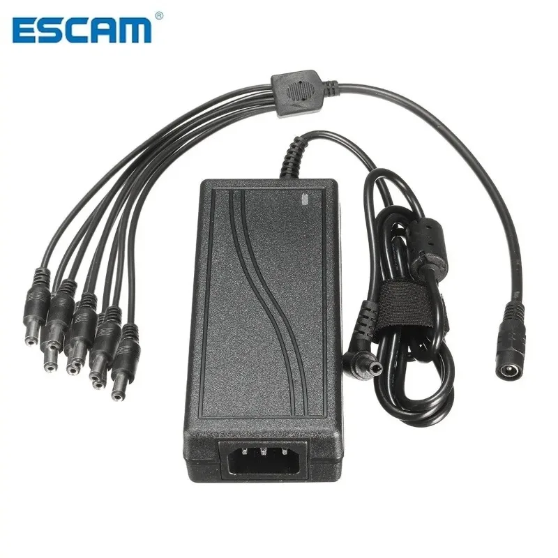 ESCAM DC 12V 5A Monitor Power Adapter Power Supply + 8 Way Splitter Cable For Camera/Radios Surveillance CCTV CAMERA, power adapter, power supply
