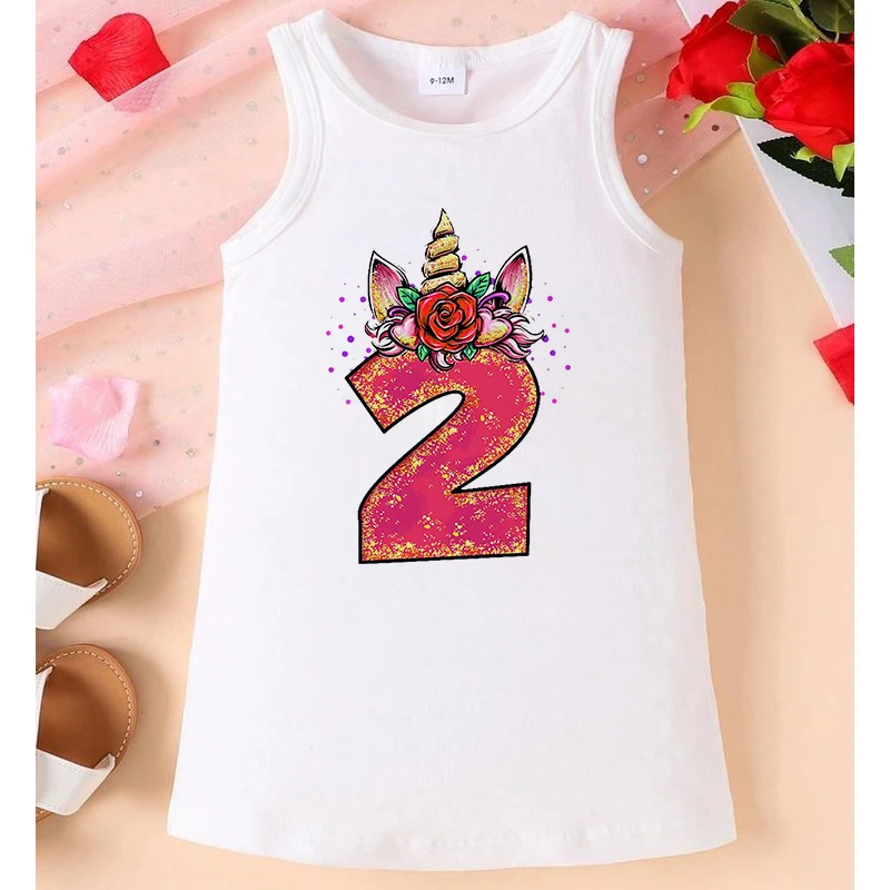 

Birthday Party Gift Number Print Clothes Graphic Kids Girls Clothes Children Top Short Sleeved Kawaii Summer Dresses And Pajamas