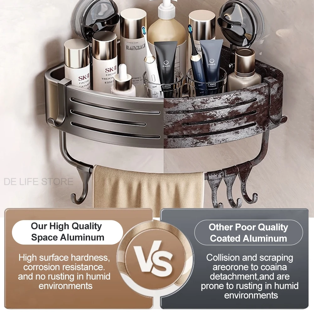 Shower Corner Rack Suction Cup Bathroom Shelf Without Drilling Bathroom Organizer Toilet Shampoo Holder Bathroom Accessories 4