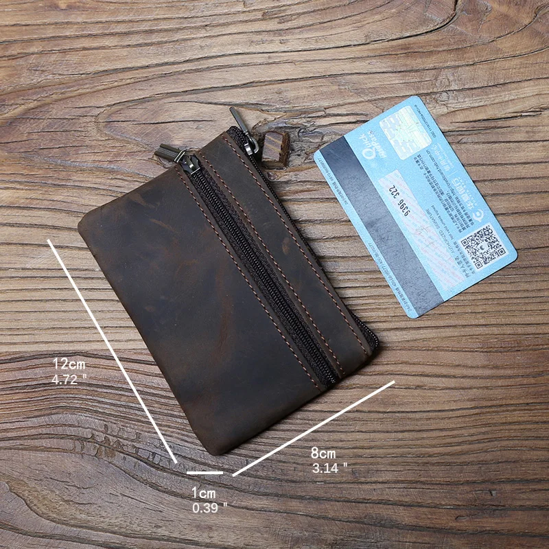 NZPJ Men's Real Leather Card Bag Vintage  First Layer Cowhide Lady's Change Purse Zipper Wallet Key Bag Driver's License Bag