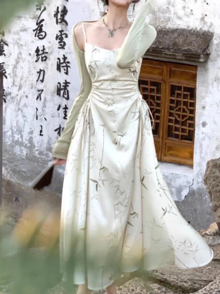 

Spaghetti Strap Casual Satin Vintage Summer Dress Women Sleeveless Slim Beach Holiday Sexy Robe Chic Female Vestidos Clothings