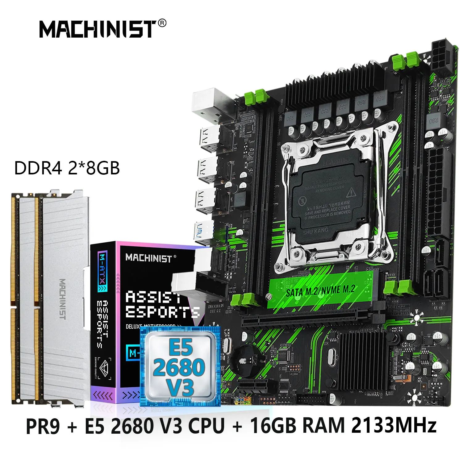 

MACHINIST X99 PR9 комплект материнской платы Xeon LGA 2011-3 E5 2680 V3 процессор ЦП DDR4 ECC 2*8 ГБ ОЗУ SSD NVME SATA M.2