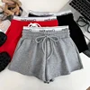 High Waist Drawstring Elastic Shorts Casual Sports Hot Pants Women's Summer New Letter Print Slimming Fake Two-Piece Pants 1