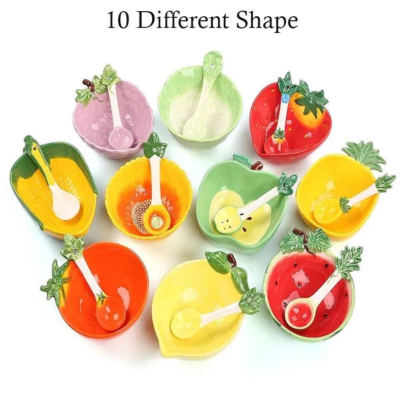 

Ceramic Creative Fruit Shape Bowl Cartoon Vegetable Tableware Cute Bowl Serving Bowl Strawberry Bowl with Spoon