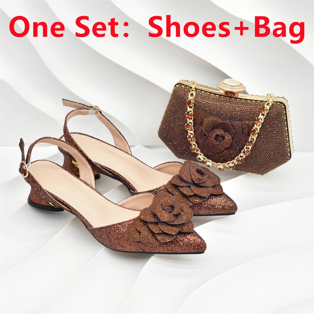 Chic and Elegant Woman Shoes and Bag with Rhinestone Shoe and Bag