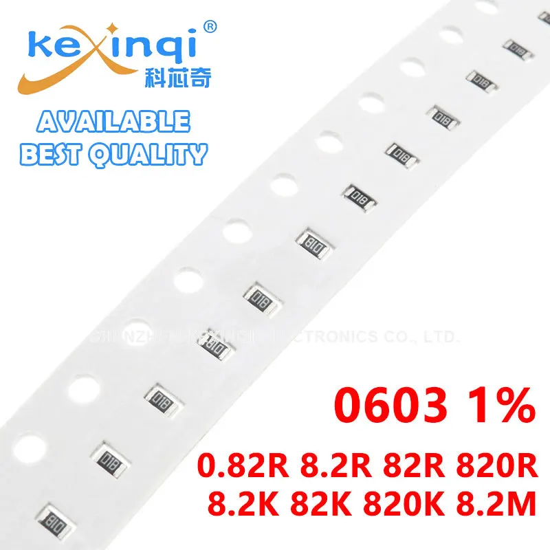 

100 шт./лот SMD 0603 резистор 1% 1/10 Вт Сопротивление 0R Ом 0.82R 8.2R 82R 820R 8,2 K 82K 820K 8,2 M