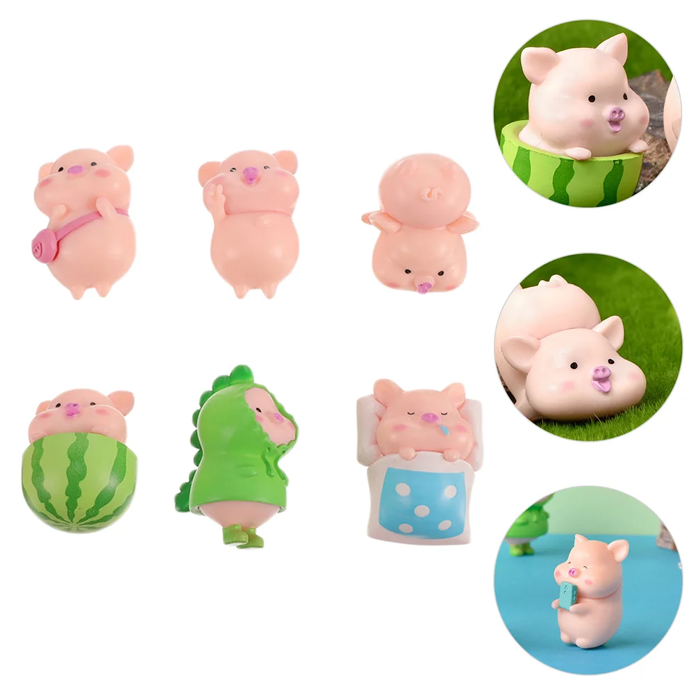

Figurines Miniature Piggy: Resin DIY Crafts Home Decor Cake Decoration Table Centerpieces 6pcs Random Style