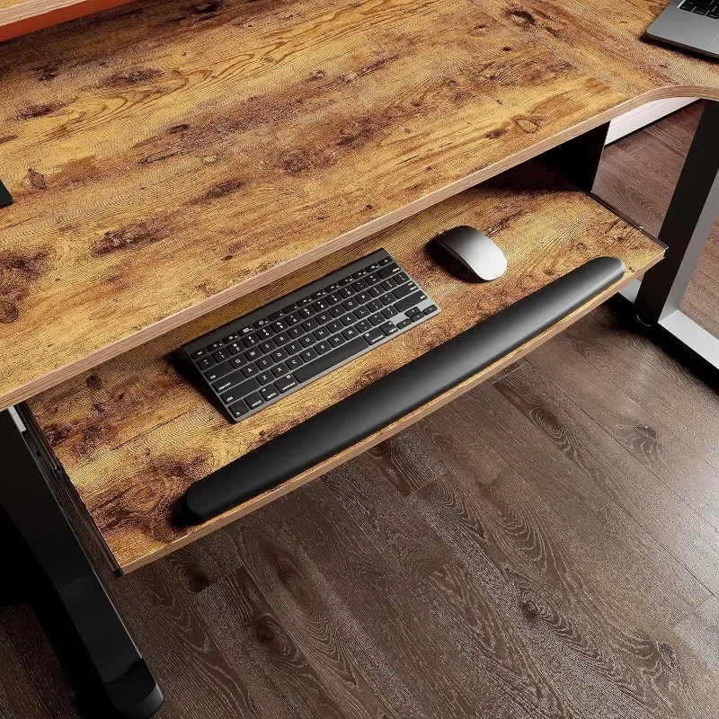 With Keyboard Tray, 61 "L-shaped Electric Adjustable Height Desk, Standing LED with Display, Dual Motor 6