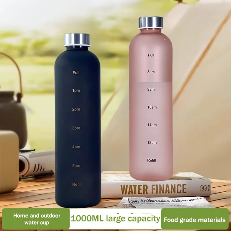 1000ml/33.82oz Portable Sports Water Cup Schedule Mark Solid Color Bottle GYM Camping Hiking School sports water bottle portable water bottle portable water jug sports water bag