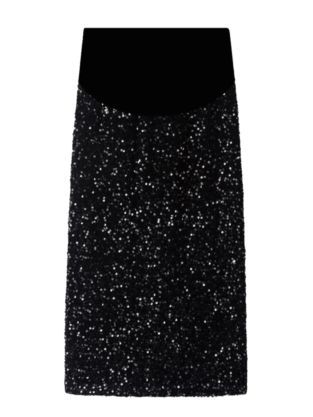 Spring Autumn Pregnant Women Pencil Skirt Black High Waist Maternity Belly Skirt Elegant Pregnancy Sequined Long Paillete