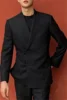 Men's Chinese style casual cross-button suit slim cut jacket Dress jacket solid color suit 3