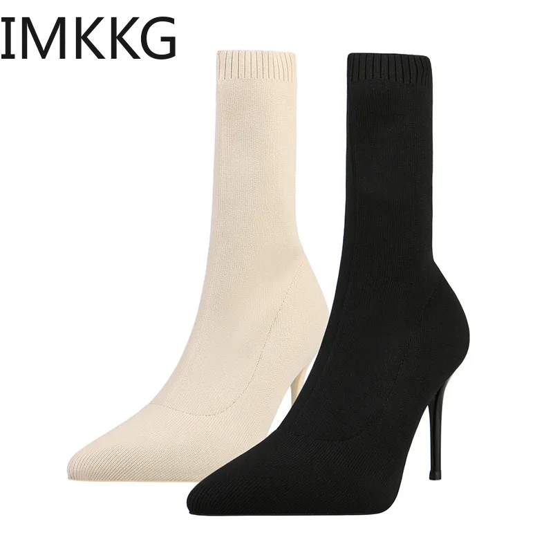 Sexy Sock Boots Knitting Stretch Boots High Heels for Women Fashion Shoes 2021 Spring Autumn Ankle Boots Female Size 42 5