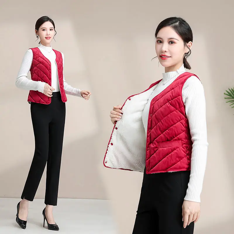 

Woman Jacket Vest Female Loose-Fitting Vest Coat Autumn Cotton Down Waistcoat Mujer Ladies Solid Waistcoat Femme Outerwear G77