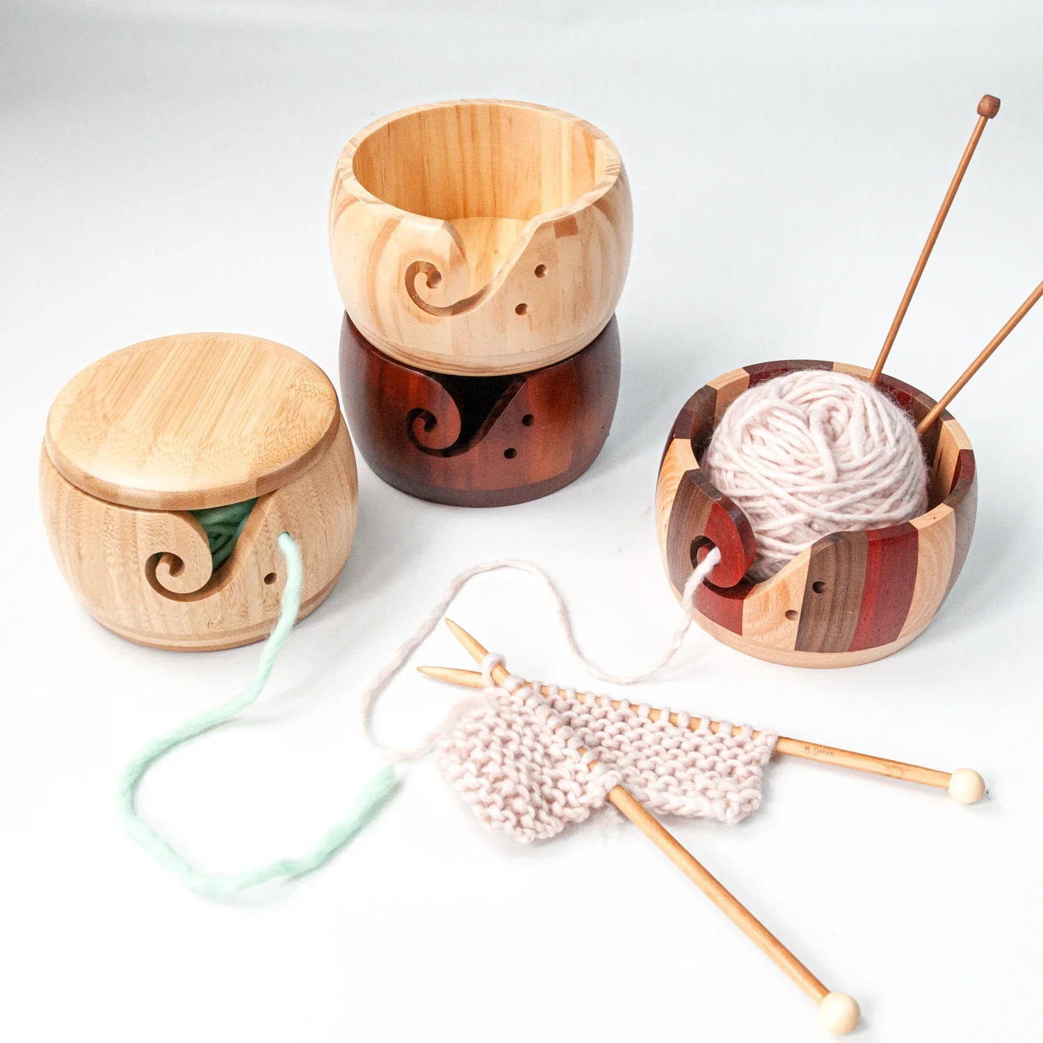 목제 원사 그릇, 구멍이 있는 뜨게 원사 그릇, 크로셰 그릇 거치대, 수제 원사 보관 그릇, DIY 뜨게 크로셰