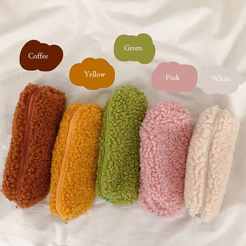 

Pencil Case For Office Pen Pouch Plush Zipper Make Up Bag Organizer Cute School Supplies Kawaii Stationery Pencil Box Storager