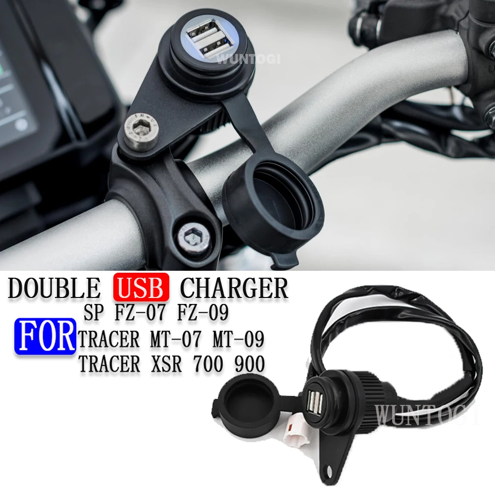 Double USB Charger Motorcycle Socket Converter 5V 2A Adapter For Yamaha MT-07 MT-09 SP FZ-09 FZ-07 Tracer XSR 700 900 for yamaha mt 07 fz 07 fz 09 mt 09 sr with logo cnc motorcycle accessories adjustable brake clutch levers foldable extending