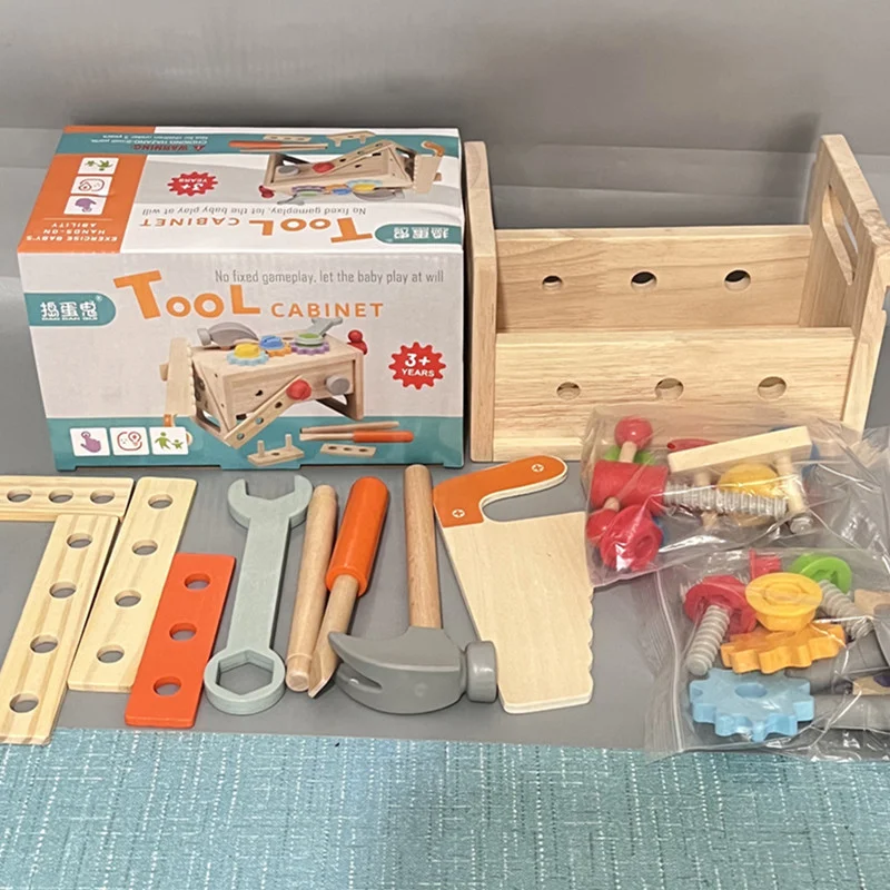 Children's Wooden Maintenance Toolbox Twist Screw Removal Nut Portable Panel Bar Baby Educational Toys for Boys 4