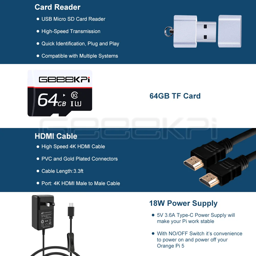 Geekpi-laranja pi Laranja pi 5b Starter Kit Caixa de Acrílico Mais Ventilador Silencioso Mais Dissipadores de Calor Cartão tf Mais Hdmi - Imagem 4
