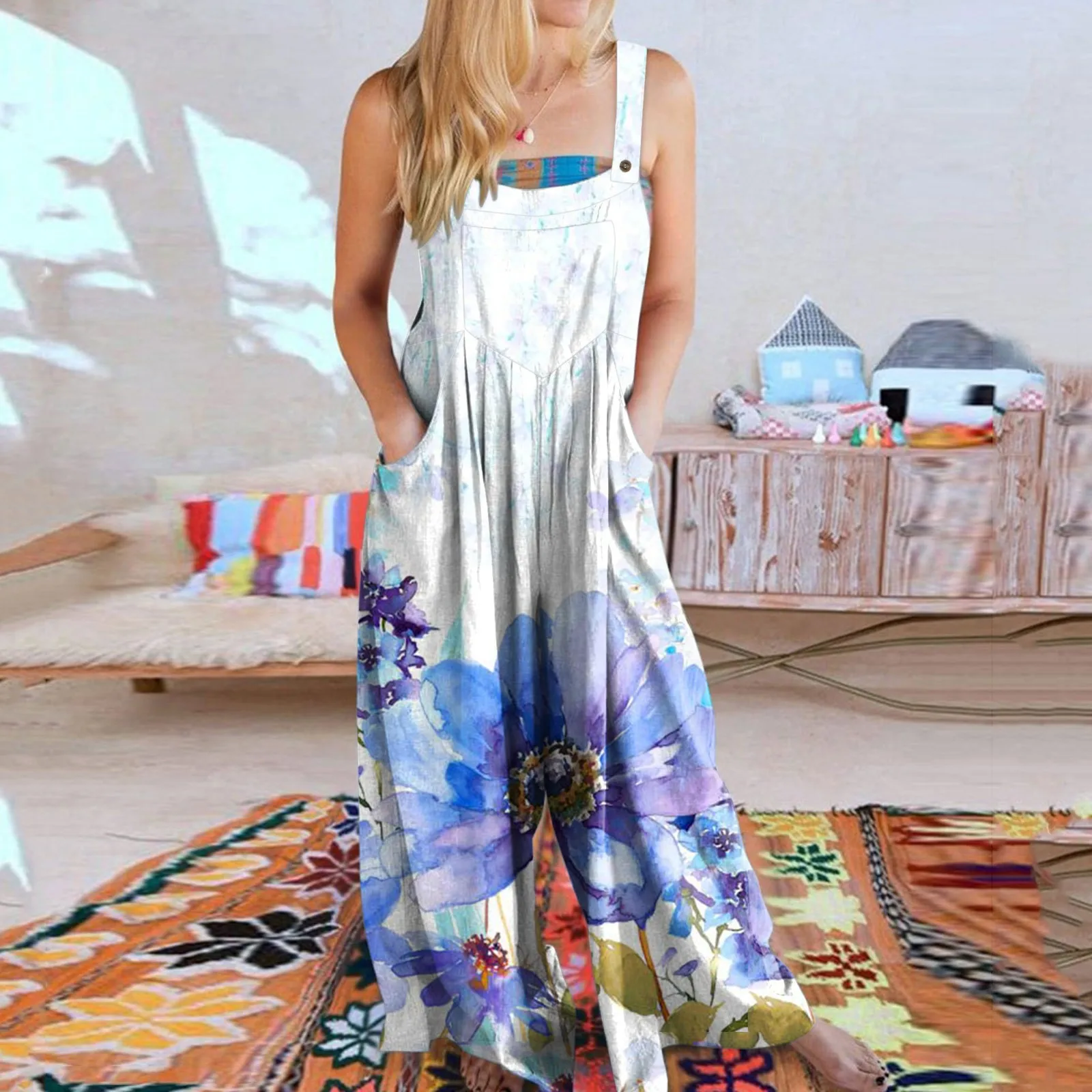 

Summer Jumpsuit Women 2023 High Waist Short Sleeve Long Jumpsuit Women Fashion Ladies Floral Print Wide Leg Overalls Jumpsuit
