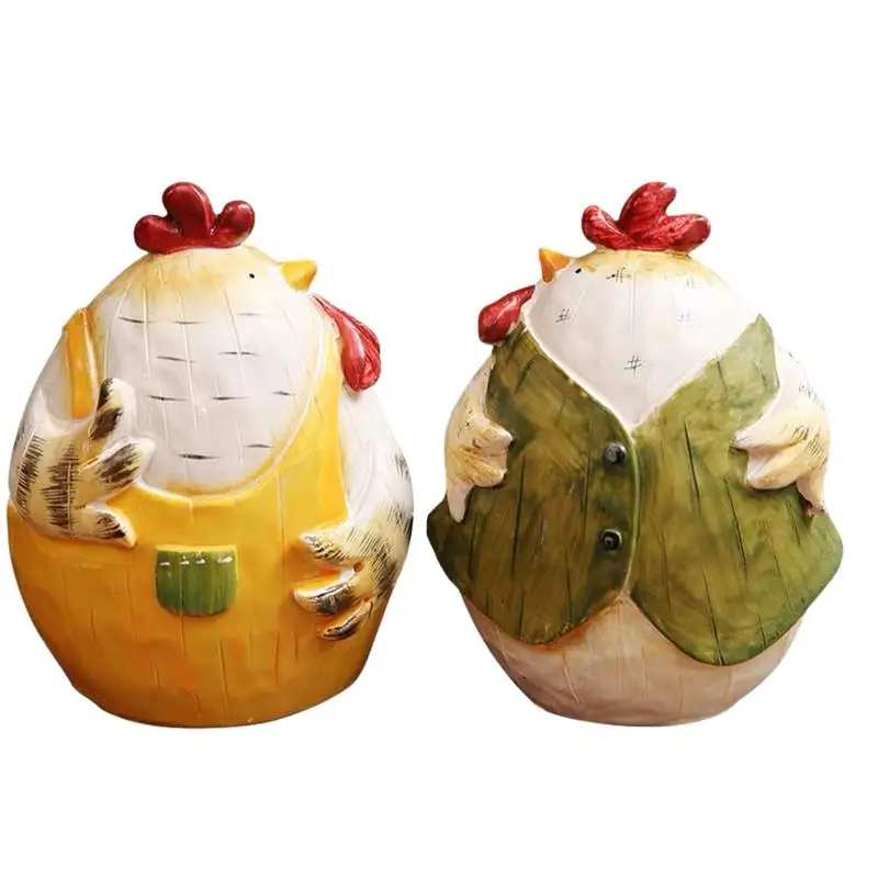 Chicken Hen Statue Retro Easter Chicken Figurine Resin Chicken Desk Decor Spring Chicken Decoration Indossando Bei Vestiti