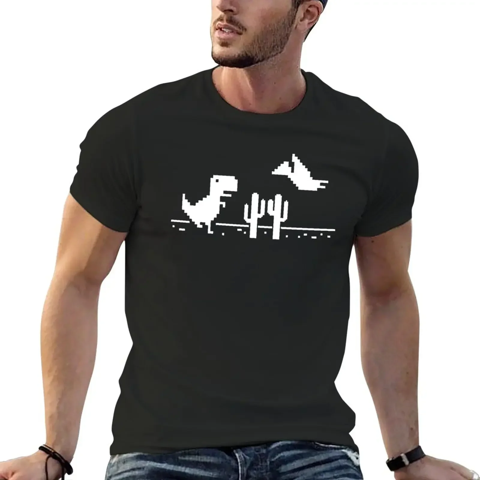 

Google Offline Dinosaur Game - Trex Runner T-Shirt aesthetic clothes tops animal prinfor boys black t shirts for men