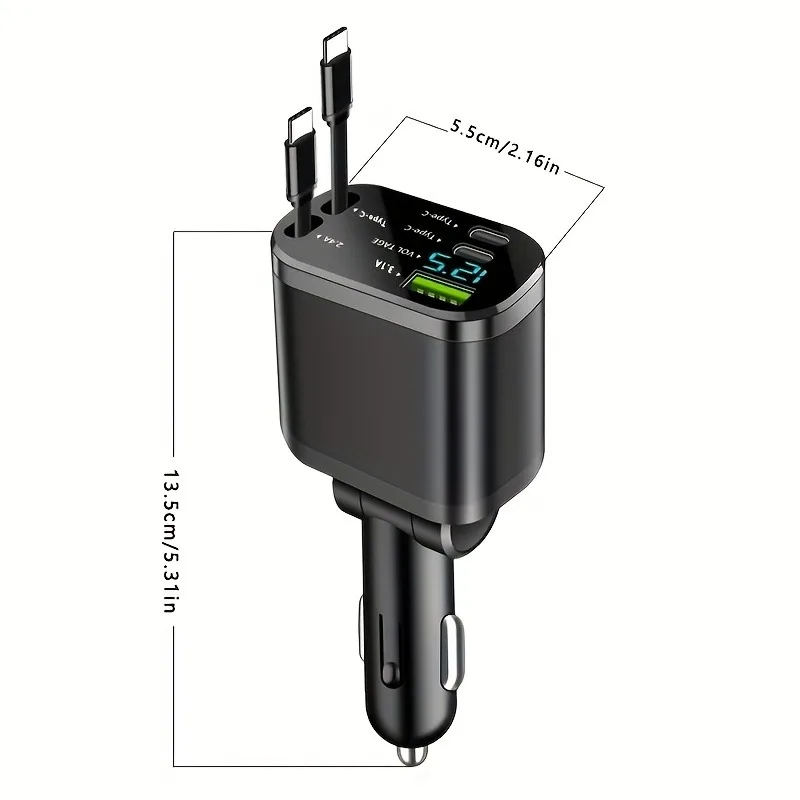 Caricabatterie per auto con cavi retrattili, tre porte di ricarica, supporta fino a 5 dispositivi simultaneamente, base di ricarica rapida intelligente - Image 2